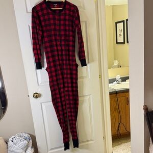 Women's Red and Black Plaid Pajama Onesie